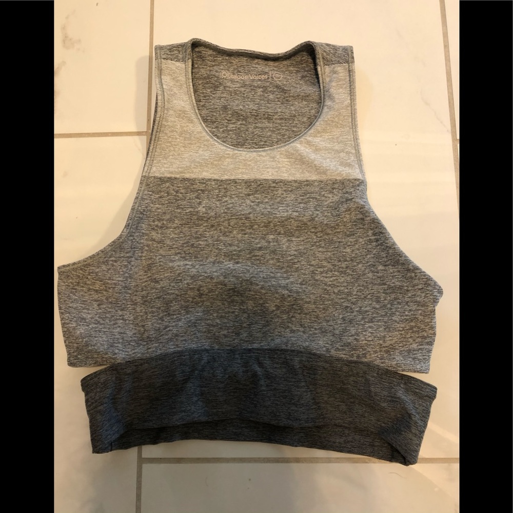 Outdoor Voices Gray Tri-Tone Slashback Crop Top Cutout Back Sports Bra